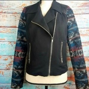 daniel rainn black moto aztec sleeve jacket sz S